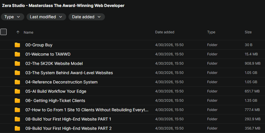 Zera Studio - Masterclass The Award-Winning Web Developer